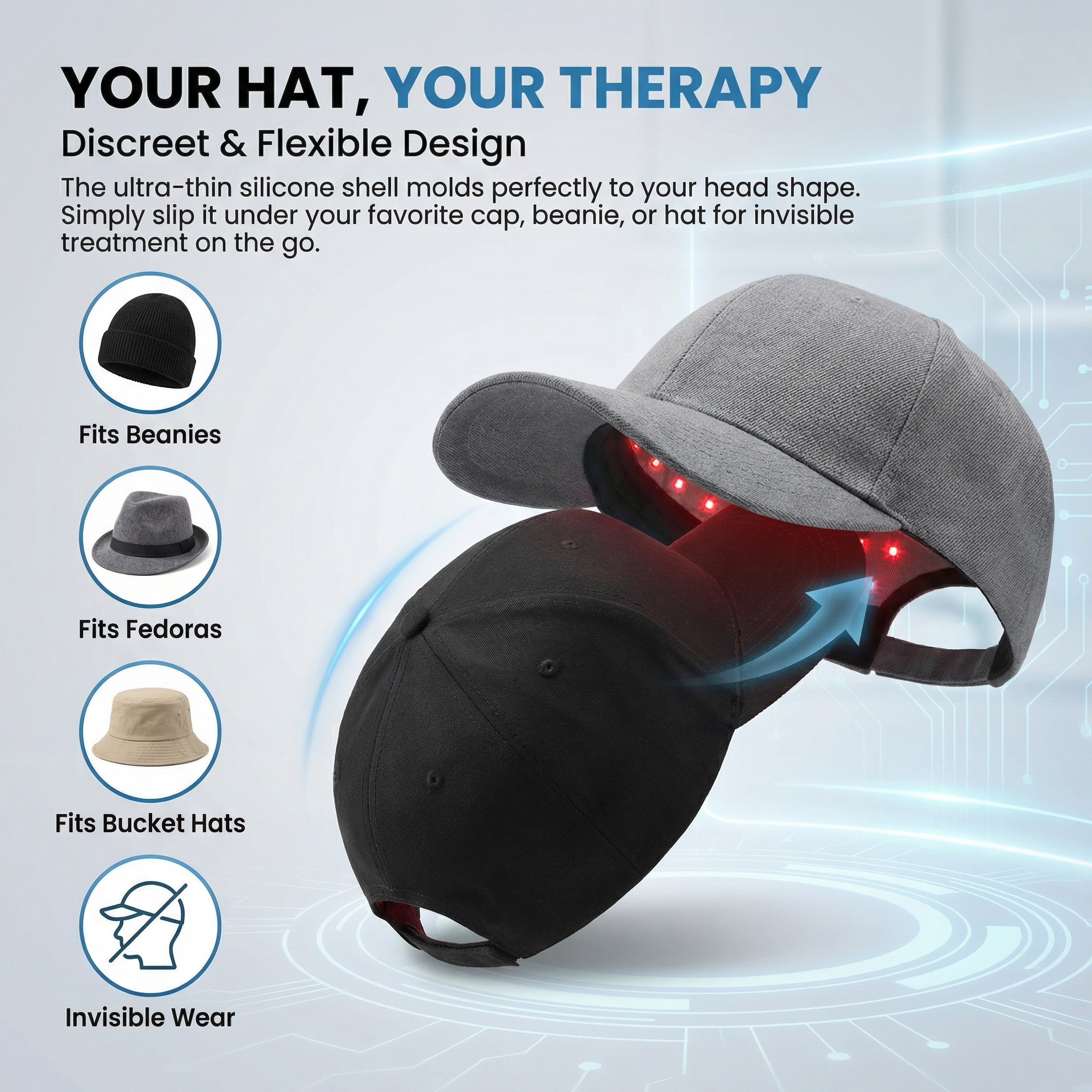 JVV Red Light Therapy Cap – 56 LED 3-Chip Hair Growth Hat with 450nm Blue, 660nm Red & 850nm Infrared, 4 Modes Cordless Rechargeable Scalp Treatment Device