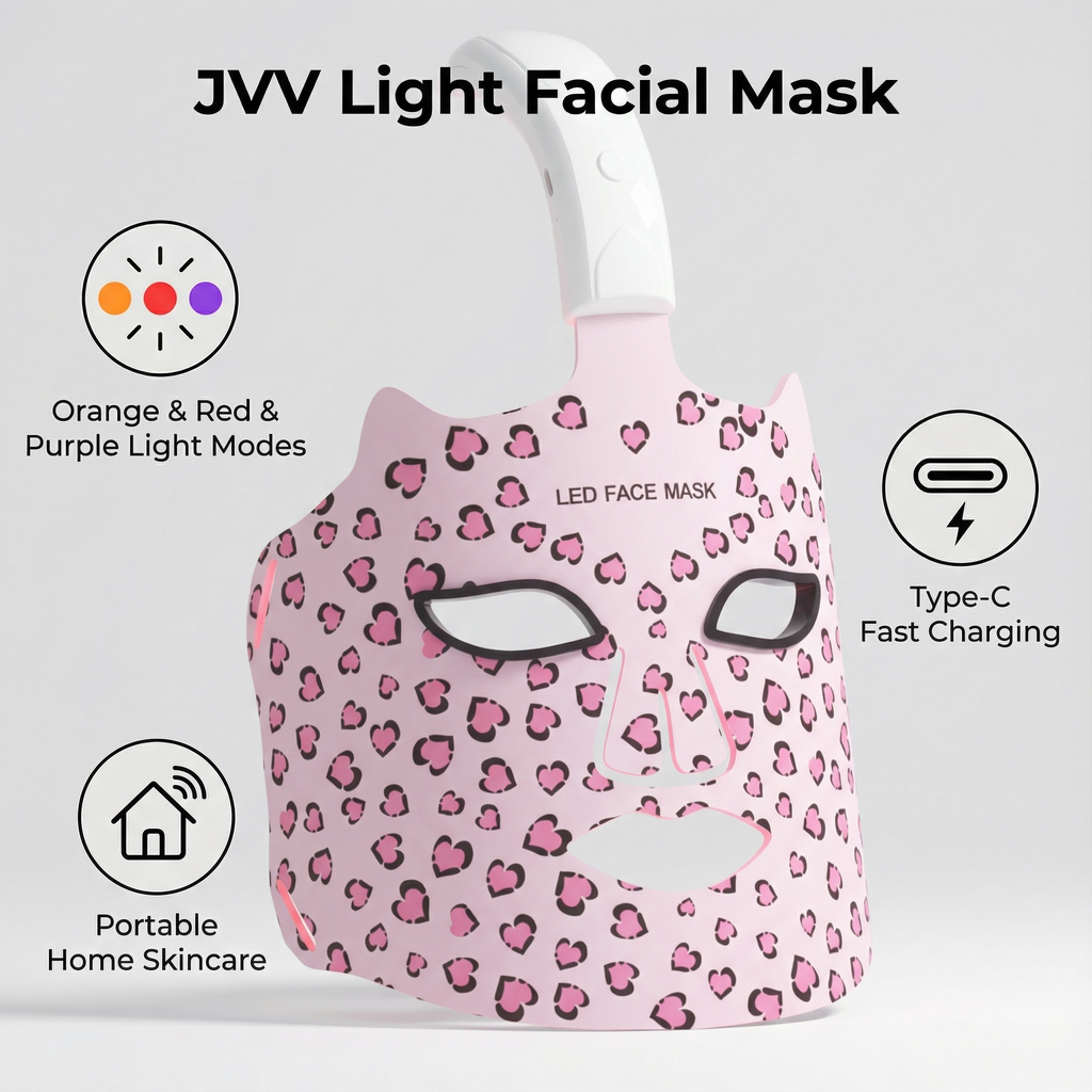 JVV LED Face Mask Light Therapy – 272 LED Beads 4-Wavelength Red Blue Amber Infrared, 3 Modes Wireless Silicone Facial Mask for Anti-Aging Acne Brightening Skin Care
