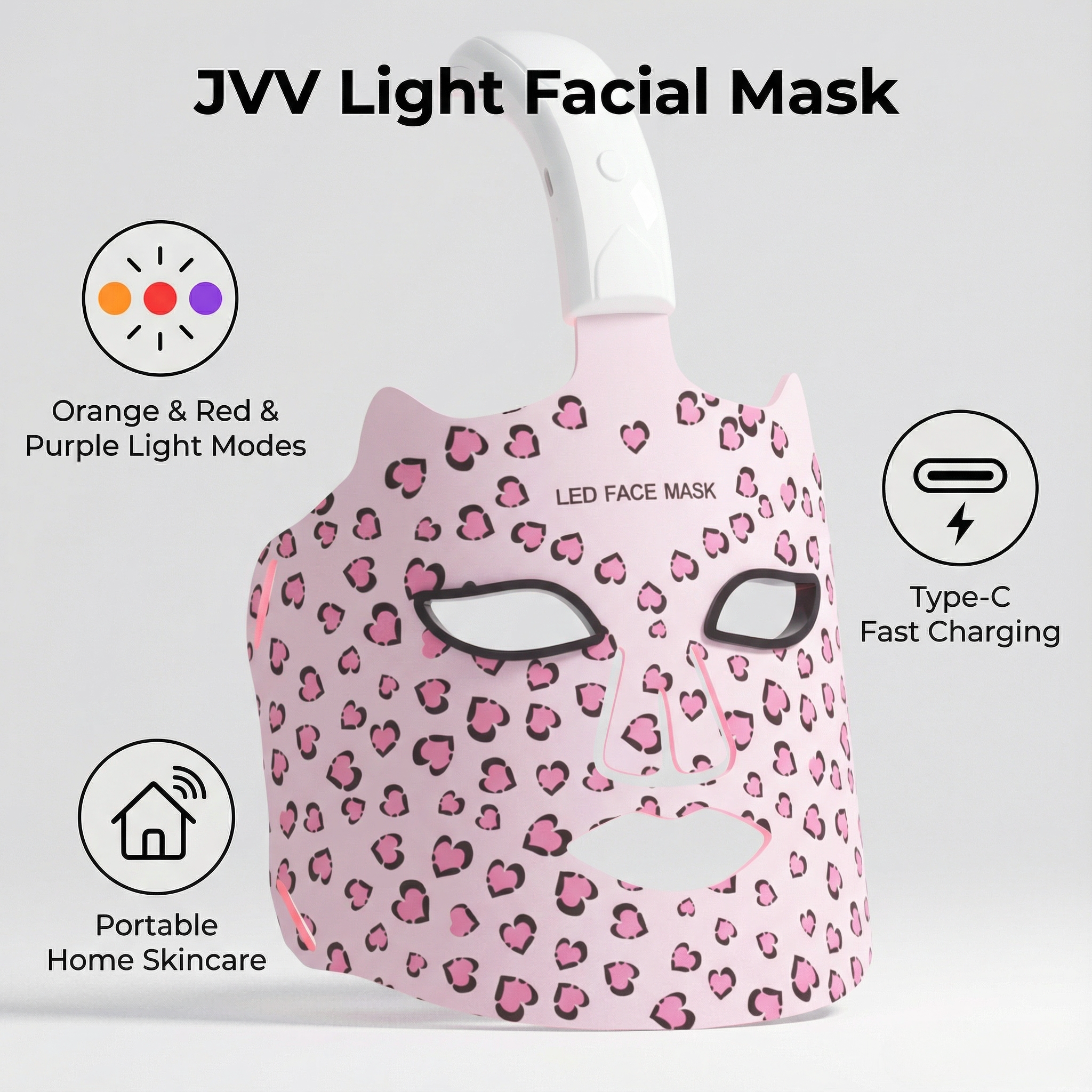 JVV LED Face Mask Light Therapy – 272 LED Beads 4-Wavelength Red Blue Amber Infrared, 3 Modes Wireless Silicone Facial Mask for Anti-Aging Acne Brightening Skin Care