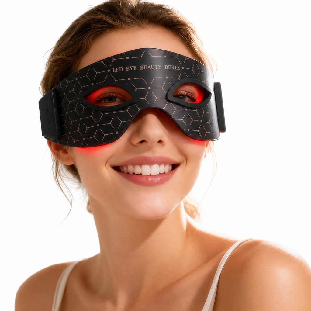 JVV Red Light Eye Mask – 630nm Red & 850nm Infrared LED Therapy, 5 Energy Levels, 20-Min Auto Timer, Silicone Under-Eye Wrinkle Treatment Device