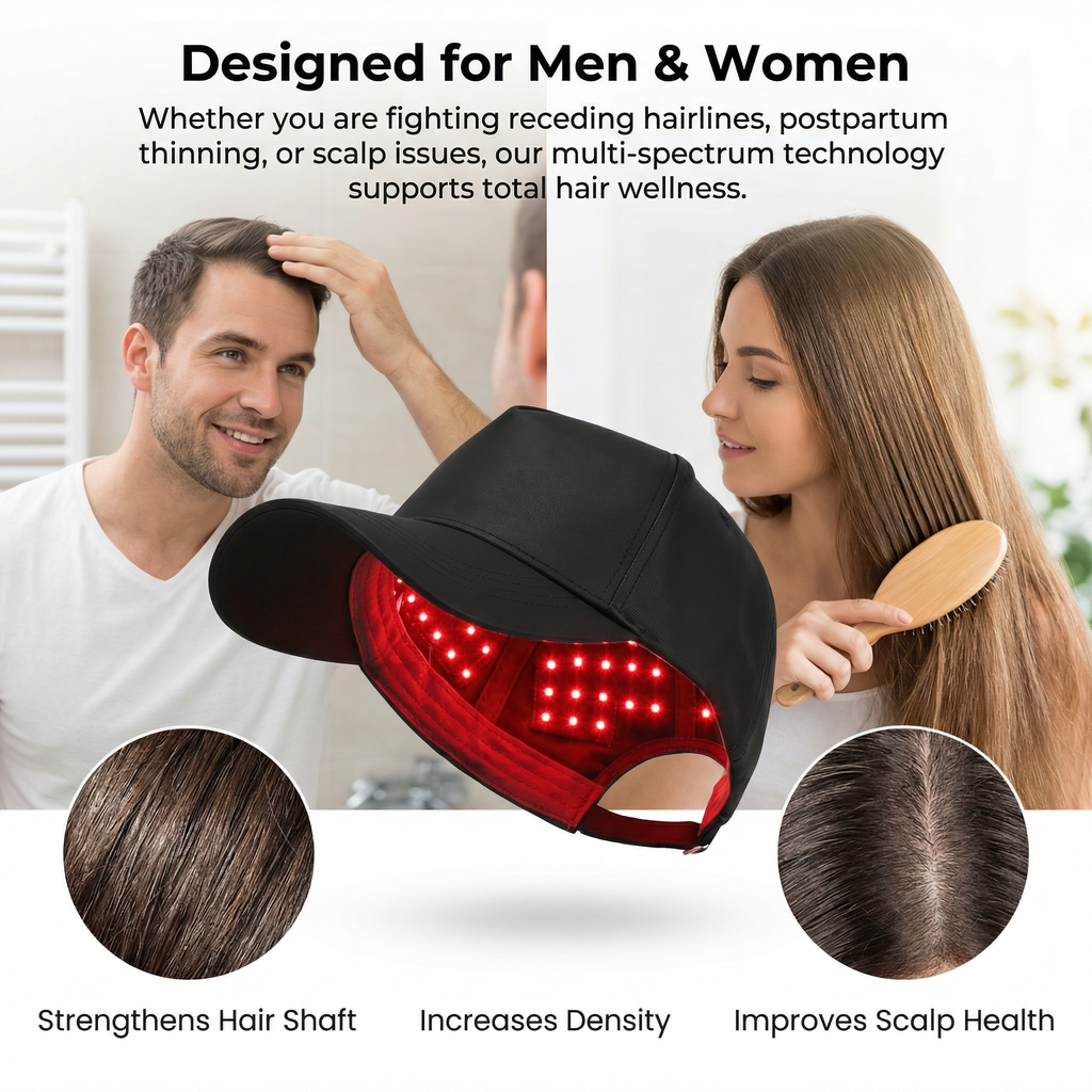 JVV Red Light Therapy Cap – 56 LED 3-Chip Hair Growth Hat with 450nm Blue, 660nm Red & 850nm Infrared, 4 Modes Cordless Rechargeable Scalp Treatment Device