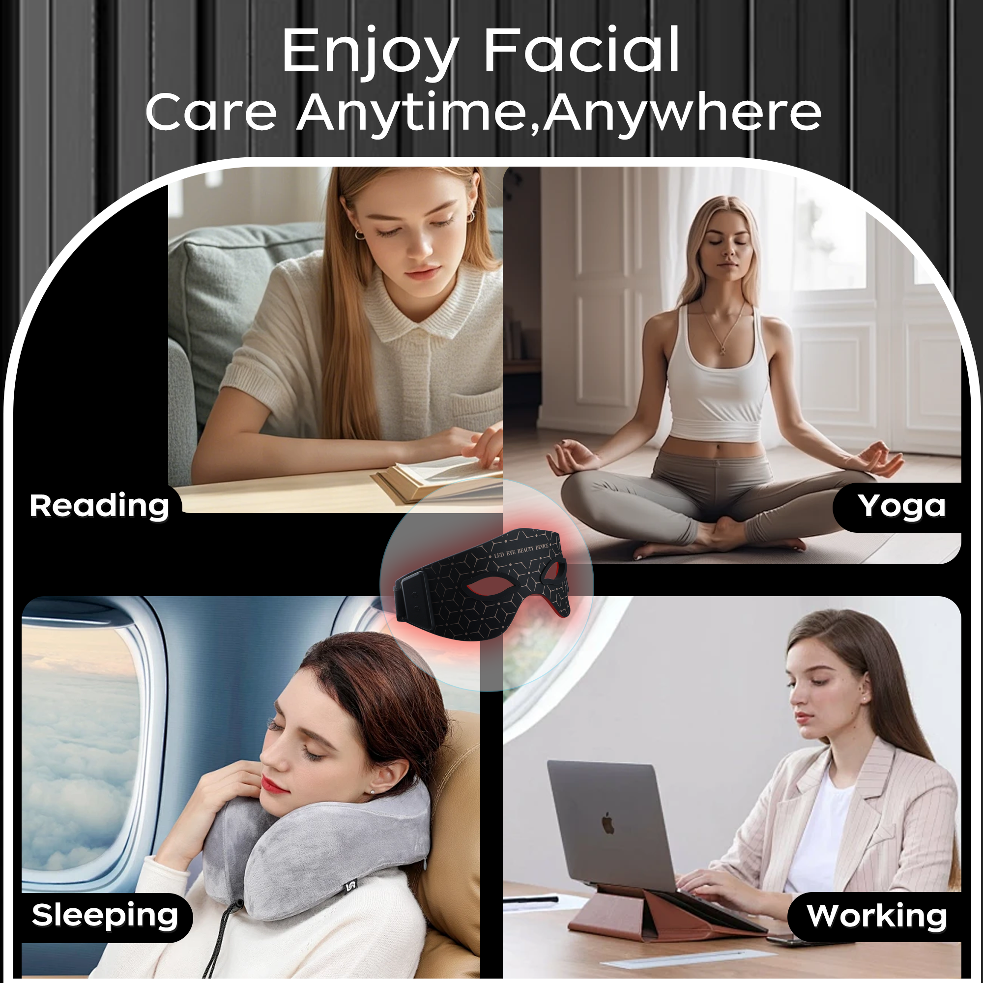 JVV Red Light Eye Mask – 630nm Red & 850nm Infrared LED Therapy, 5 Energy Levels, 20-Min Auto Timer, Silicone Under-Eye Wrinkle Treatment Device