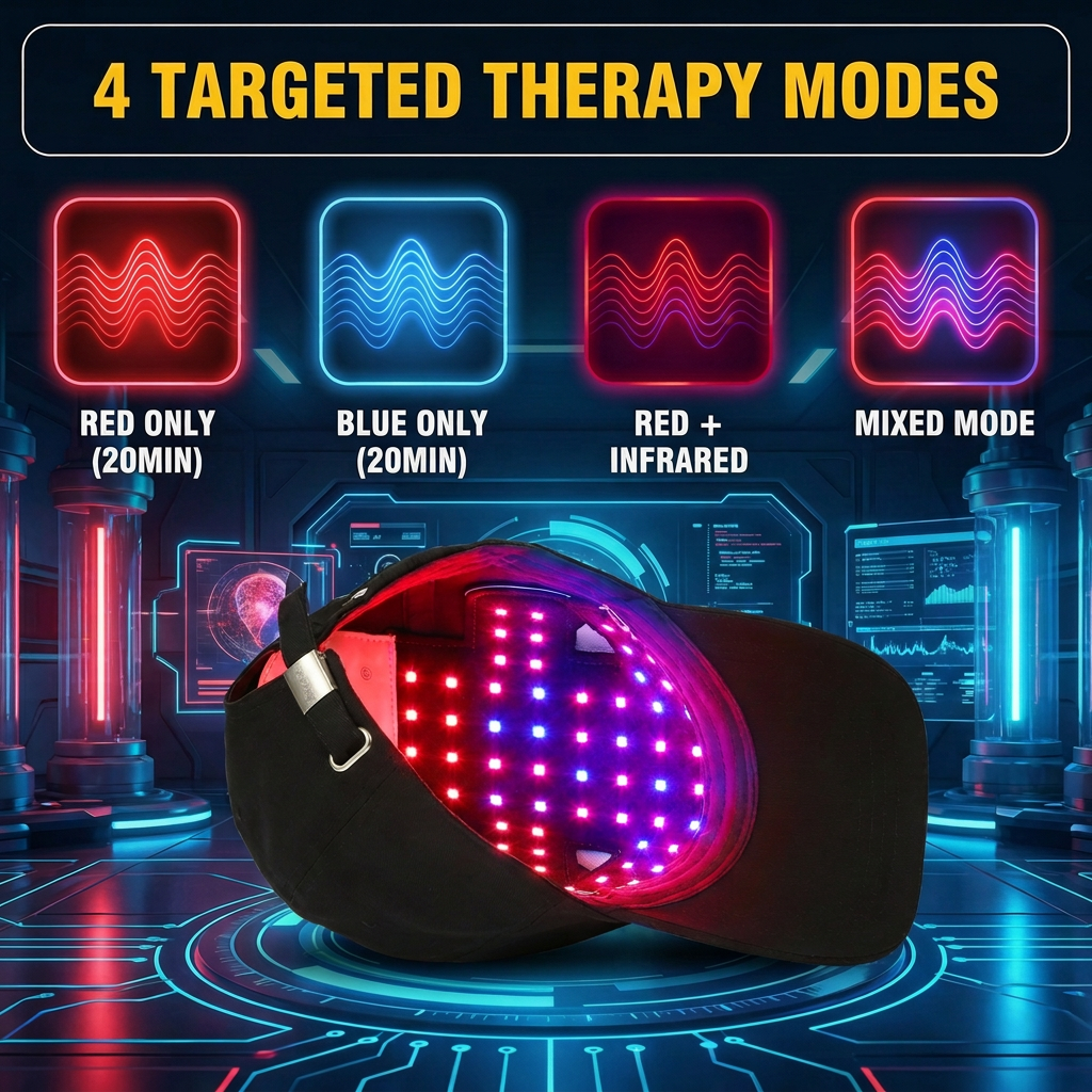 JVV Red Light Therapy Cap – 56 LED 3-Chip Hair Growth Hat with 450nm Blue, 660nm Red & 850nm Infrared, 4 Modes Cordless Rechargeable Scalp Treatment Device