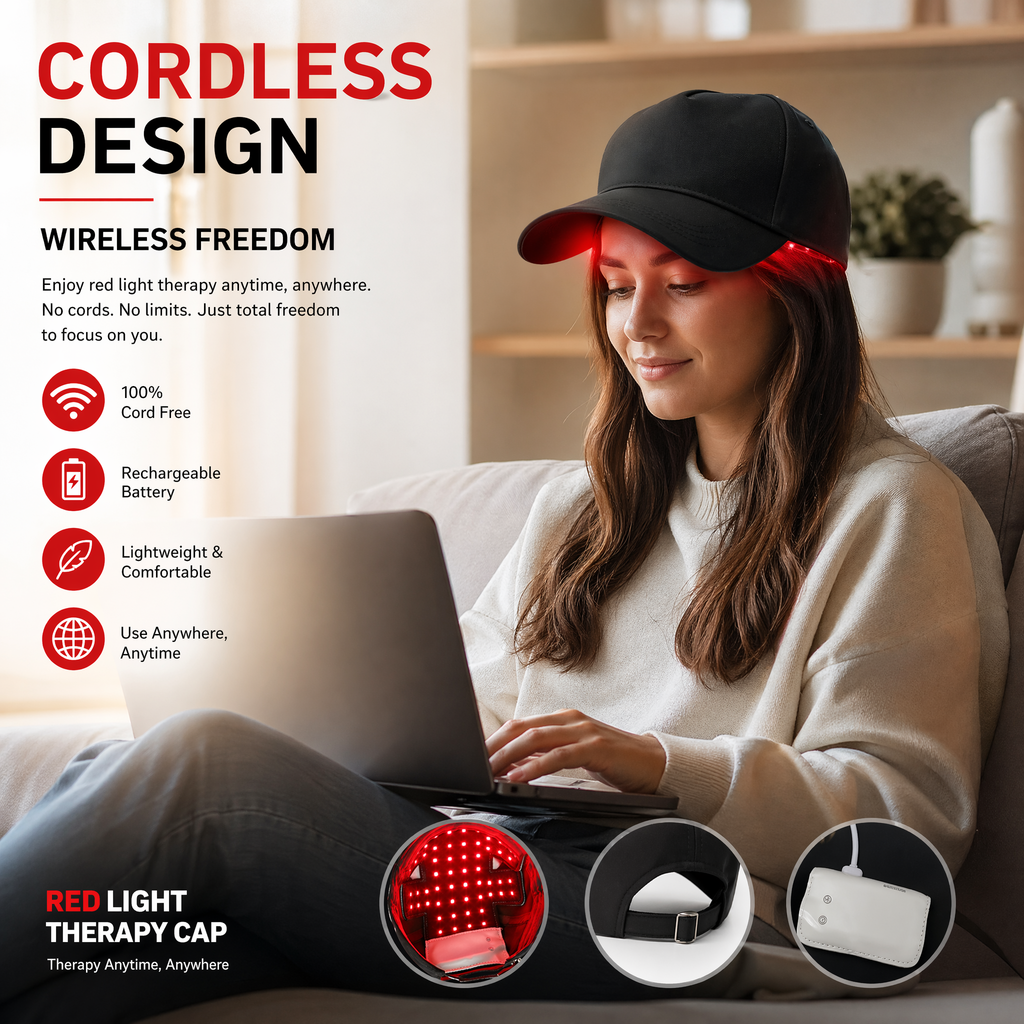 JVV Red Light Therapy Cap – 56 LED 3-Chip Hair Growth Hat with 450nm Blue, 660nm Red & 850nm Infrared, 4 Modes Cordless Rechargeable Scalp Treatment Device
