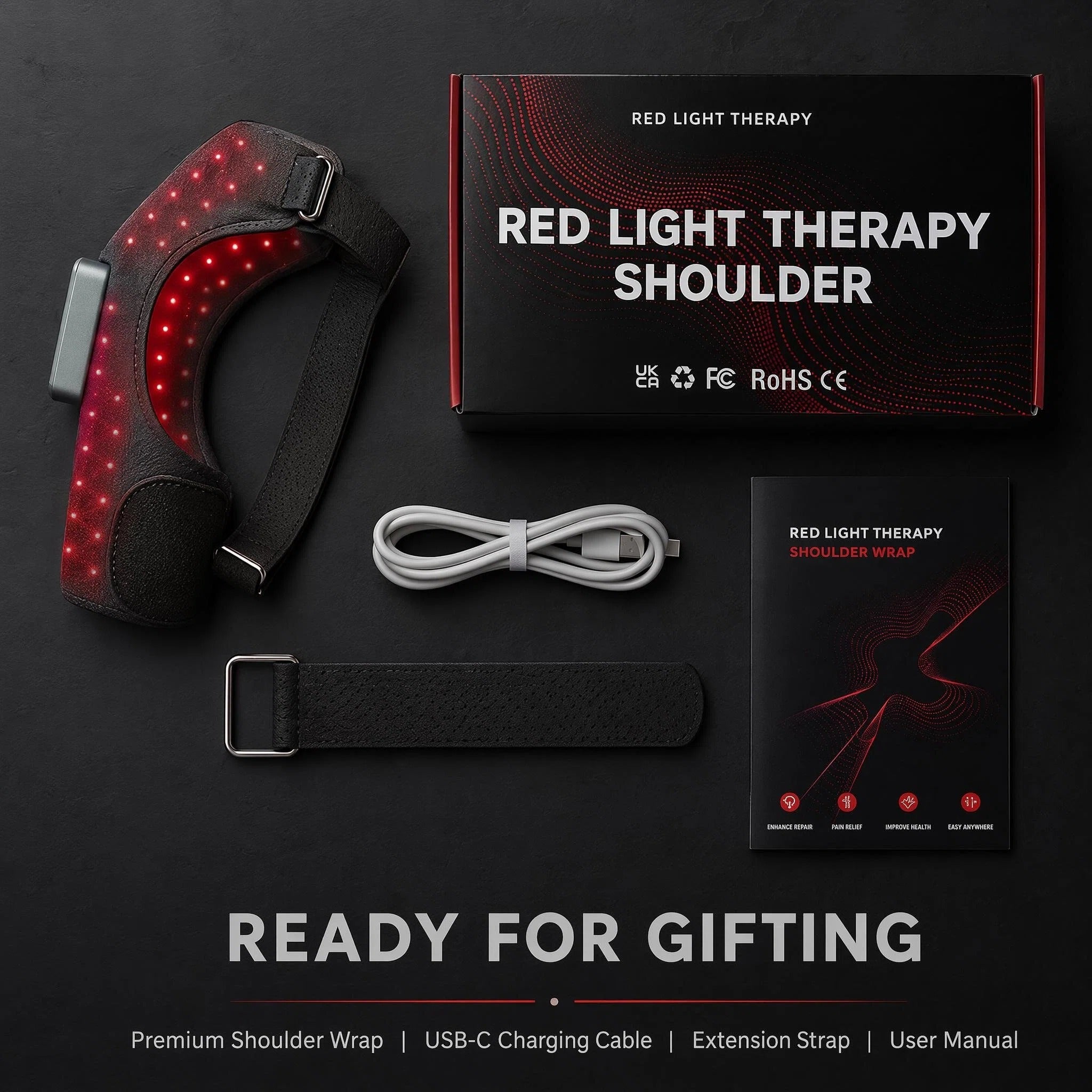 JVV Red Light Therapy Shoulder Pad – 660nm Red & 850nm Near-Infrared Heating Massager with 3 Vibration Modes, Cordless Rechargeable for Pain Relief & Muscle Recovery